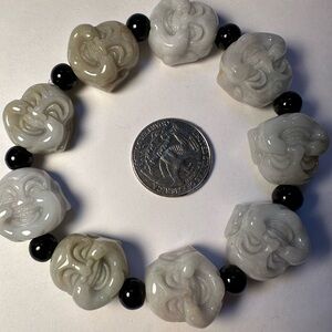 Certified Natural Grade A Myanmar Jade Green Jade Smiling Buddha Men's Bracelet